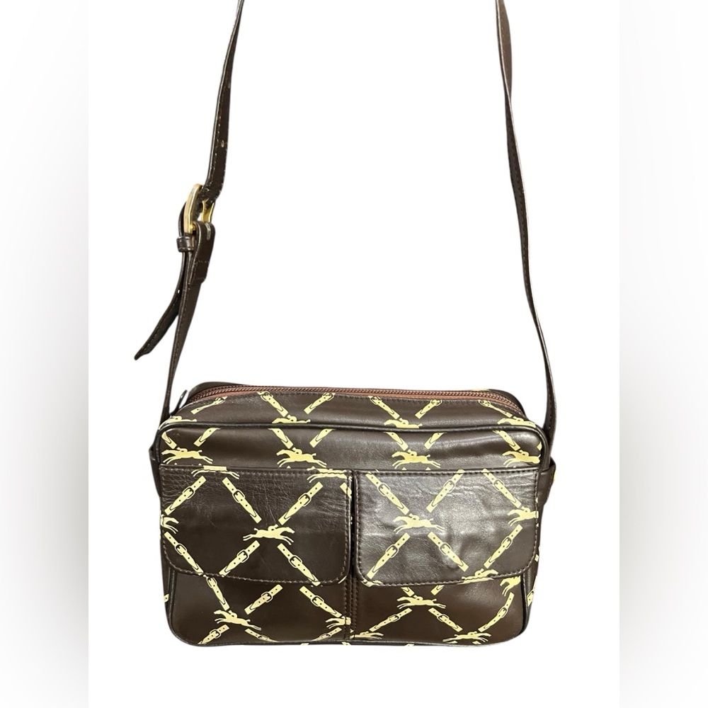 Vintage Longchamp Leather Crossbody Bag w/Horse Logo Pattern